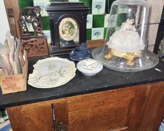 Antique washstand with tile backsplash