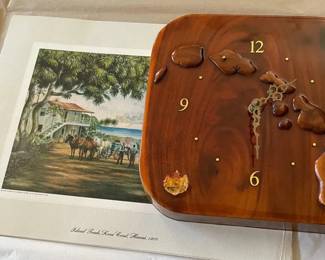 KVS052 - Historical Hawaiians Prints & Koa Hawaiian Islands Clock