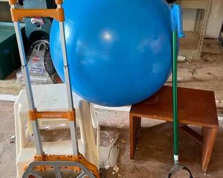 KVS037 - Miscellaneous Bundle -Step Stool, Exercise Ball, Folding Hand truck , Picker Upper