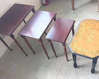 KVS001 3 Vintage Nesting Table Plus 4th Table With Gold Inlay