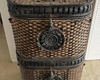 KVS072 - Vintage Woven Wooden & Metal Chest