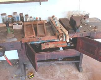 KVS050 Antique Old Fashioned Heavy Wood Table With Misc. Hardware