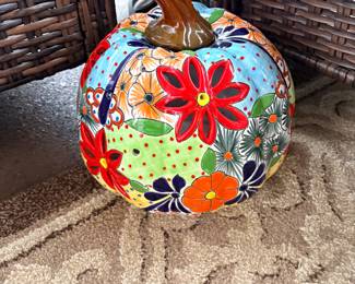 Gamez Family Talavera Style large ceramic pumpkin / candle holder