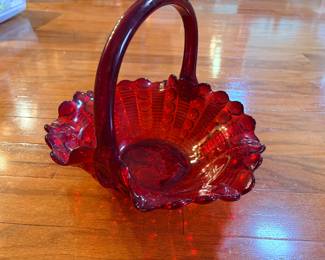 Ruby red glass basket 