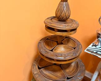 3 tier pineapple Hawaiian hand carved pod lazy Susan 