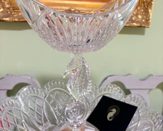 Single Seahorse Waterford Crystal pedestal bowl