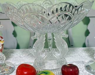 Waterford Crystal triple Seahorse pedestal Bowl 
