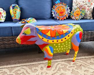 Plow and Hearth Handmade painted metal cow side table