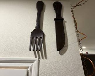 Vintage wood fork and knife 