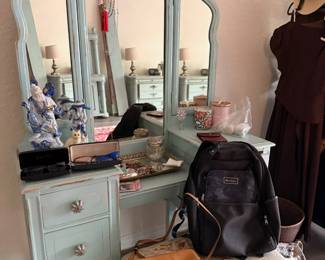 vanity, micheal kors purse and branded back pack