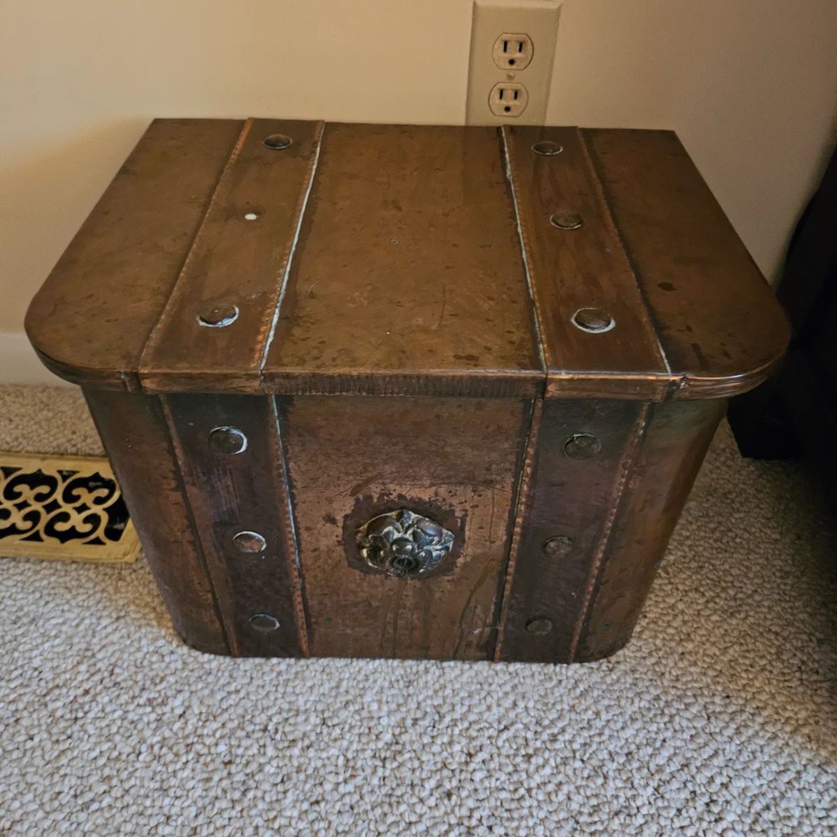 Antique Heavy Copper coal box with removable insert