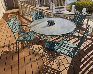 Metal table glass top 4 chairs Available for presale! $300 Text 704-724-3288