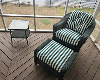 Lloyd Flanders Loom exterior wicker rocker and stool