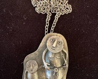 Earl Krentzin (American 1929 - 2021) heavy sterling silver and 14K pendant necklace, ca 1970