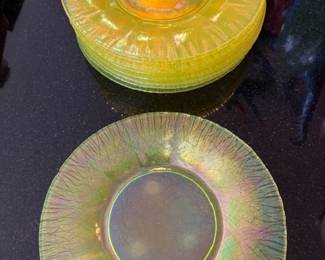 Vintage Topaz iridescent handblown 9" plates, set of 9