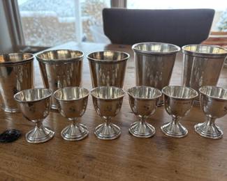Antique sterling Tiffany and International Silver julep cups and antique English sterling egg cups, set/6