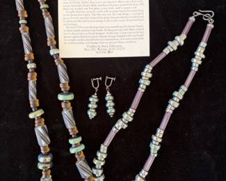 MCM handblown glass bead necklaces and earrings