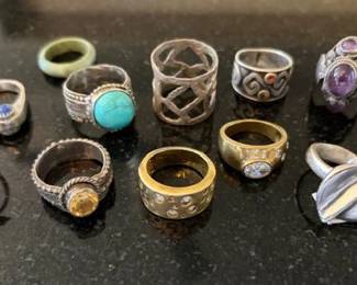 A collection of sterling and vermeil rings