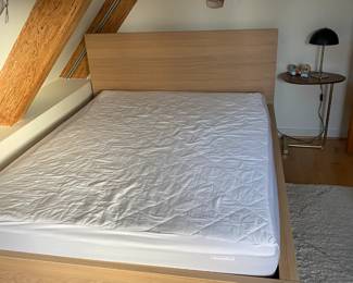 now $50.   Ikea Queen Bed and Mattress. 66"w x 72'd X 40 h 