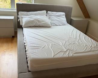 now $140.  West Elm Cotton Velvet bed with mattress. 72"w x 90"d x 42"h. Originally $1400 without mattress close up