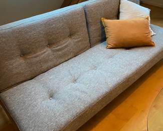 now $95. was $380. West Elm Tufted Futon Sofa 86' W X 36"D X 32". as found spill in next photo. Originally $1200.