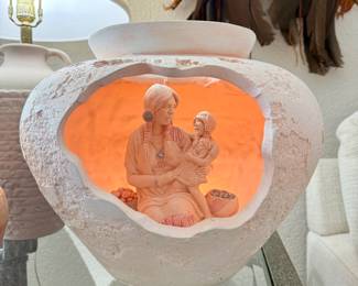 Light-up Native American Mother and Child pottery decor