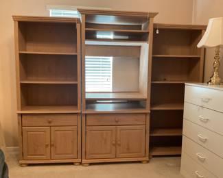 3 pc entertainment center- left & right cabinet-30x70x15 middle cabinet-34x74x20