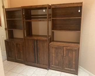 3 shelves- 2 end shelves-30x16x69 middle- 30x18x68