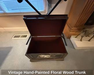 Vintage HandPainted Floral Wood Trunk second image