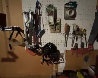 Assorted Hardware and Tools on Pegboard