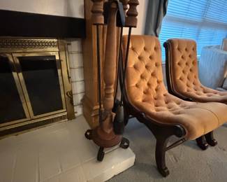 Vintage Fireplace Tool Set with Wooden Stand