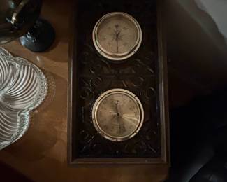 Vintage Springfield Barometer and Compass Set in Wooden Frame