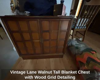 Vintage Lane Walnut Tall Blanket Chest with Wood Grid Detailing