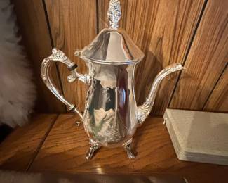 Vintage Silver Plated Coffee Pot with Landscape Scene