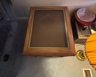 MidCentury Modern Walnut End Table with Smoked Glass Top second image
