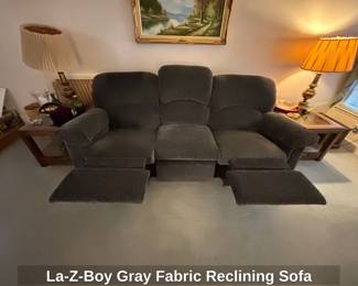 LaZBoy Gray Fabric Reclining Sofa second image