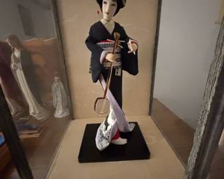 Vintage Japanese Kokeshi Doll with Shamisen