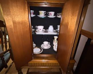 Vintage Art Deco Walnut Radio Cabinet with Tea Set second image