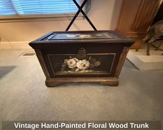 Vintage HandPainted Floral Wood Trunk
