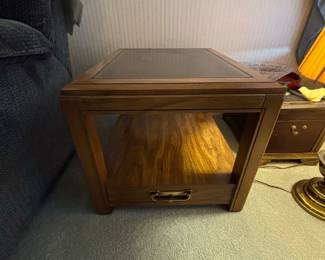 MidCentury Modern Walnut End Table with Smoked Glass Top