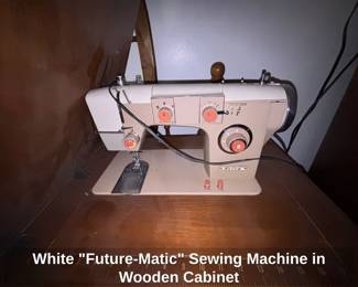 White FutureMatic Sewing Machine in Wooden Cabinet second image