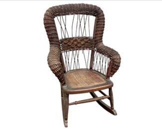 Antique Children's Wicker Rocking Chair - In The Style Of Heywood & Wakefield
