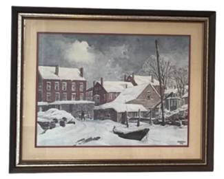Framed Print By Maurice Day - Winter Maine Scene - "Olde Damariscotta"