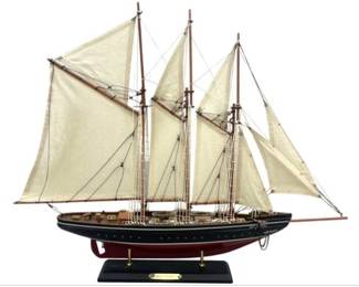 Model Boat - Mounted On Base - Brass Plaque Signed "Atlantic"