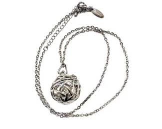 "Anavia" Silver Tone Cage Locket Pendant On Chain - Signed "Anavia"