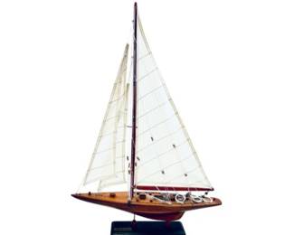 Model Boat - Mounted On Base - Brass Plaque Signed "Shamrock"