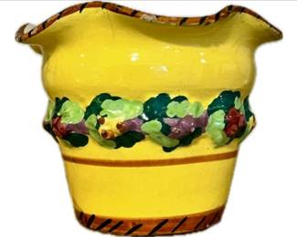 Small Italian Pottery Vintage Cache Pot -2.5 Inches High - Della Robbia Style Relief - Signed "Made In Italy"