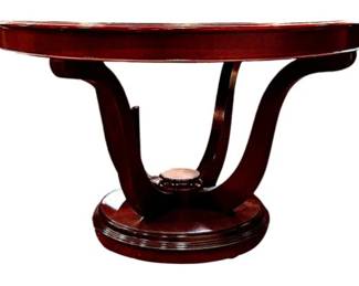 Quality Art Deco Inspired Dining Table With Burlwood Surface, Satinwood Banding, & Bun Feet