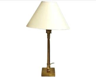 Brass Table Lamp - Neoclassical Candlestick & Lotus Leaf Design - Square Base