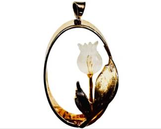 Vintage Gold Tone Costume Pendant With Interior Tulip Motif